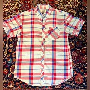 HILFIGER DENIM 💯% Red Plaid Cotton Button-Up Size S/P Collared Button